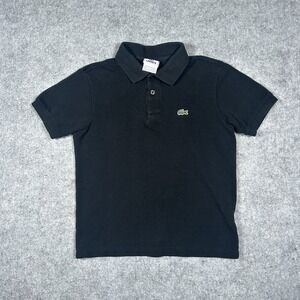 Lacoste Polo Shirt Youth Size 10 Black Cuffed Short Sleeve Croc Logo Preppy